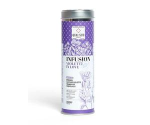 “Violette In Love”, Infusion Rooibos Violette, Framboise & Coquelicot - Infusion Gourmande aux Notes Florales & Fruitées, Sans Théine | Moment Détente | 100 g | Boîte Ronde Réutilisable | Quai Sud
