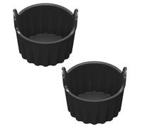 Violiica Moules à œufs réutilisables en silicone pour friteuse à air, poignée de levage simple, s'adapte à n'importe quel modèle de friteuse à air, passe au lave-vaisselle, noir et gris