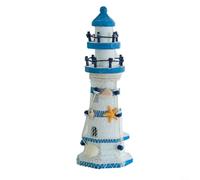 Violiica Phare côtier décoratif en bois bleu blanc décoration d'intérieur bord de mer table étagère figurine style marin côtier (30 cm)