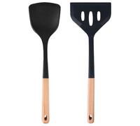 Violiica Spatule et passoire en silicone avec poignée en bois, ustensiles de cuisine ergonomiques résistants à la chaleur pour cuisiner, cuire et servir, simple à nettoyer avec trou de suspension