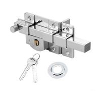 Violiica Verrou de portail antivol vintage 185 x 67 mm Corps en fer Cuivre Finition argentée Comprend 2 clés de sécurité pour portes extérieures de cour, jardin (droite)