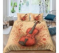 Violin Art Housse de Couette Confortable Microfibre Hypoallergique 3 pièces Classical Music Illustration Linge de Lit avec 2 x Taies d'oreiller Super Douce for Garçons Filles Double（200x200cm）