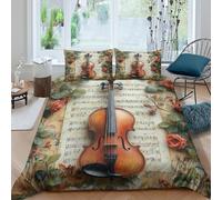 Violin Art Linge de Lit Léger Microfibre résistante 3 Pièces 3D Effet Classical Music Decor Housse de Couette avec 2 Taies d'oreiller Hypoallergique for Chambre de Adolescents King（220x240cm）