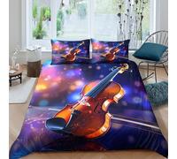 Violin Music Art Linge de Lit 3 pièces Hypoallergique Imprimé en 3D Léger Classical Instrument Parure de Lit avec 2 Taies d'oreiller Confortable for Chambre de Adolescents Single（140x200cm）