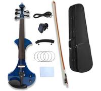 Violon électrique Bleu Pleine Taille 5 Cordes Violon en Bois Massif avec Raccords en ébène Câble Big Jack avec Archet De Violon Et étui, Blue, Blue-5String