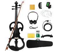 Violon électrique silencieux en bois massif - Kit de violon électrique professionnel noir pour débutants et interprètes (noir)