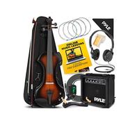 Pyle Violon Électrique Taille Complète - Violon en Bois Massif 4/4 avec Ensemble Amplificateur, Étui en Mousse, Accessoires en Ébène, Archet en Bois Brésilien, Cordes Supplémentaires