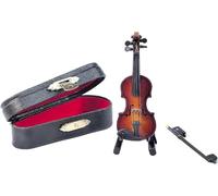 Violon miniature en bois avec support, mini archet et étui instrument de musique de maison poupée miniature, mini modèle de violon pour décoration de maison bureau anniversaire Noël (8 x 3 x 1,5 cm)