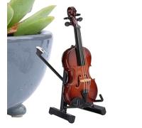 Violon miniature - Modèle de violon miniature en bois | Mini modèle miniature de figurine | Instrument de musique miniature avec stand | Accessoire de décoration de maison d'artisanat en