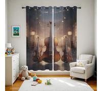 Violon Rideaux 3D Occultants, Instrument à Cordes Rideaux à Oeillets, Isolant Thermique Anti Froid et Chaleur, Anti-Bruit, Lavable en Machine, Lot de 2, 140 x 220 cm (L x H)