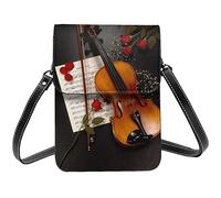 Violon Sheet Music Flower Paris Tour Eiffel Crossbody Cell Phone Purses for Women, PU Leather Cute Printed Small Mobile Phone Wallet