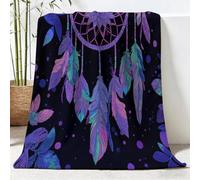 ViolVert Polaire Moelleuse Flanelle Couverture, Bohème Féerique Peluche Imprimées Couvertures pour Lit Chaise Canapé Maison Bureau, Perles Plumes Feuilles Douce et Légères Couverture, 180 x 200 cm