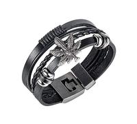 Vioness Bracelet Homme Feuille de Cannabis Perle Alliage Cuir Tissé Multi Rangs Vintage Bijoux Fait Main