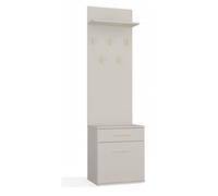 VIONI - Meuble vestiaire d'entrée - Portemanteau mural avec étagère - 5 crochets - Tiroir + meuble de rangement - Beige