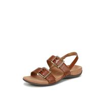 Vionic Sandales plates Reese pour femme, Marron clair/cuir, 4 UK Wide