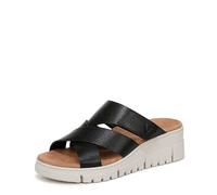 Vionic Women's Uptown Sunset Wedge Sandal, Black Veg Leather, 38.5 EU