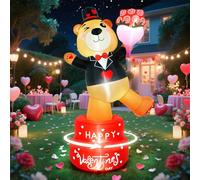 VIONMI Décorations d'extérieur gonflables pour la Saint-Valentin - 1,8 m - Ours géant rotatif - Décoration de Saint-Valentin avec lumières LED pour fête de mariage, maison, cour, pelouse
