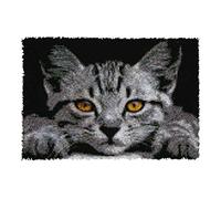 VIONNPPT Joli tapis à nouer soi-même pour chat - Tapis de broderie DIY - Tapis au crochet non fini - Avec impression - Kits de crochet pour enfants et adultes (chat gris, 50 cm x 38 cm)