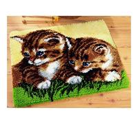 VIONNPPT Joli tapis à nouer soi-même pour chat - Tapis de broderie - Tapis de crochet non fini - Avec impression - Kit de crochet pour enfants et adultes (deux, 60 cm x 40 cm)
