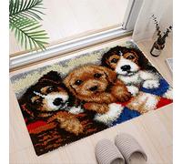 VIONNPPT Tapis de dessin animé pour chien - À nouer soi-même broderie crochet non fini Avec impression Kit enfants et adultes (trois chiens, 60 cm x 40 cm), 60cmx40cm
