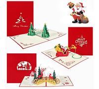 Viosmut Carte Noel Avec Enveloppe 3D Cartes de Voeux Noel 3 Pièces Christmas Cards Kit Pop Up Card Fait à la Main pour Enfants Cartes de Noël Sapin de Noël Père Noël Renne Carte de Vœux