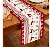 Viosmut Chemin de Table Noel 40x180 cm, Rouge Élan Decoration Table Noel Moderne Deco de Vacances, Hiver Chemin Table Noël Flocons de Neige pour Décoration Votre Cuisine Intérieure comme Extérieure