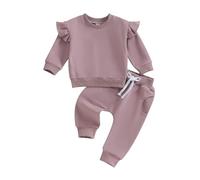 Vioyavo Ensemble Complet d'hiver Pour Nouveau-né Fille Avec Top Fille à Manches Volantes + Pantalon Avec Cordon de Serrage Ensemble 2 Pièces Bébé Fille Automne Hiver (Mauve, 6-12 Mois)
