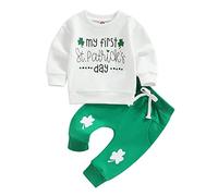 Vioyavo Tenue de Saint-Patrick à manches longues et col rond pour bébé garçon et fille Motif trèfle, blanc, 18 mois
