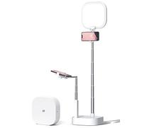 Viozon Support à selfie extensible, hauteur et angle réglables, rotation à 360 ° avec deux supports de téléphone, rechargeable sans fil, pliable, lumière LED à 15 luminosités pour diffusion en