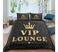 Vip lounge crown Housse de Couette Microfibre résistante 3 Pièces 3D Effet Douce Luxury golden emblem Parure de Lit avec Fermeture Éclair Confortable for Garçons Adolescents Double（200x200cm）
