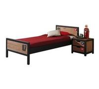 Vipack ALEX Lit Simple 90x200 pin massif + Sommier + Table de Chevet Vert G