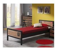 Lit avec sommier pin massif foncé et noir Alex 90x200 cm Bois foncé