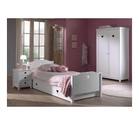 Vipack Amori Lit Simple 90x200cm Blanc + Chevet + Armoire 2 Portes + Lit Gigogne