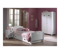 Vipack Amori Lit Simple 90x200cm + Sommier + Chevet + Armoire 2 Portes + Lit Gigogne