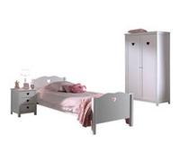 Vipack Amori Lit Simple 90x200cm + Sommier + Chevet + Armoire 2 Portes Blanc