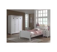 Vipack Amori Lit Simple 90x200cm + Sommier + Chevet + Armoire 3 Portes Blanc
