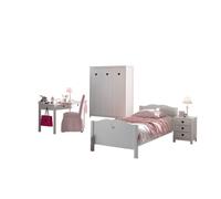 Vipack amori lit simple 90x200cm + sommier + chevet + armoire 3 portes + bureau