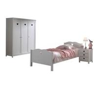 Vipack AMORI Lit simple 90x200cm + sommier + Chevet + Armoire 3 portes Marron G