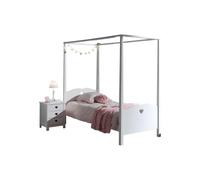 Vipack amori lit simple à baldaquin 90x200cm laqué blanc + chevet