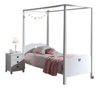 Pack - Lit à Baldaquin Enfant & Chevet ""Amori"" 90x200cm Blanc