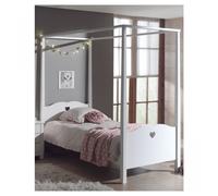 Vipack Amori Lit Simple Baldaquin 90x200cm Laqu Blanc + Sommier