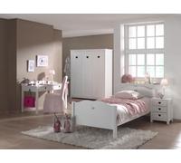 Chambre enfant 4 pièces lit chevet bureau et armoire 3 portes bois laqué blanc Cœur 90x200 cm Blanc