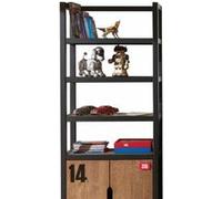 Bibliothèque Alex - Vipack - Pin massif et MDF - 3 étagères et 1 petite armoire - Laqué noir et teinté brun