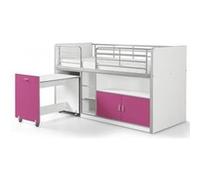 Vipack BONNY Lit mi-hauteur avec bureau et rangement 90x200 Fuchsia Rose G