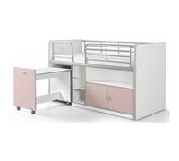 Lit combiné Bonny 91 en MDF avec touches de rose - VIPACK - Bureau à roulettes et sommier inclus