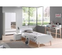Vipack Kiddy Armoire + Lit Simple + Chevet + Bureau Blanc