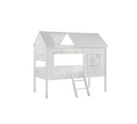 Vipack CHARLOTTE Lit cabane pin massif blanc 90x200cm + Rideaux + Sommier