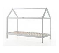 Lit cabane 90x200 cm et sommier pin massif blanc Kali Blanc