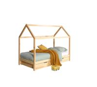 Lit Enfant Cabane & Tiroir "Dallas" 90x200cm Naturel