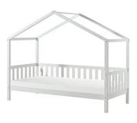 Lit cabane 90x200 cm avec matelas pin massif blanc Bali